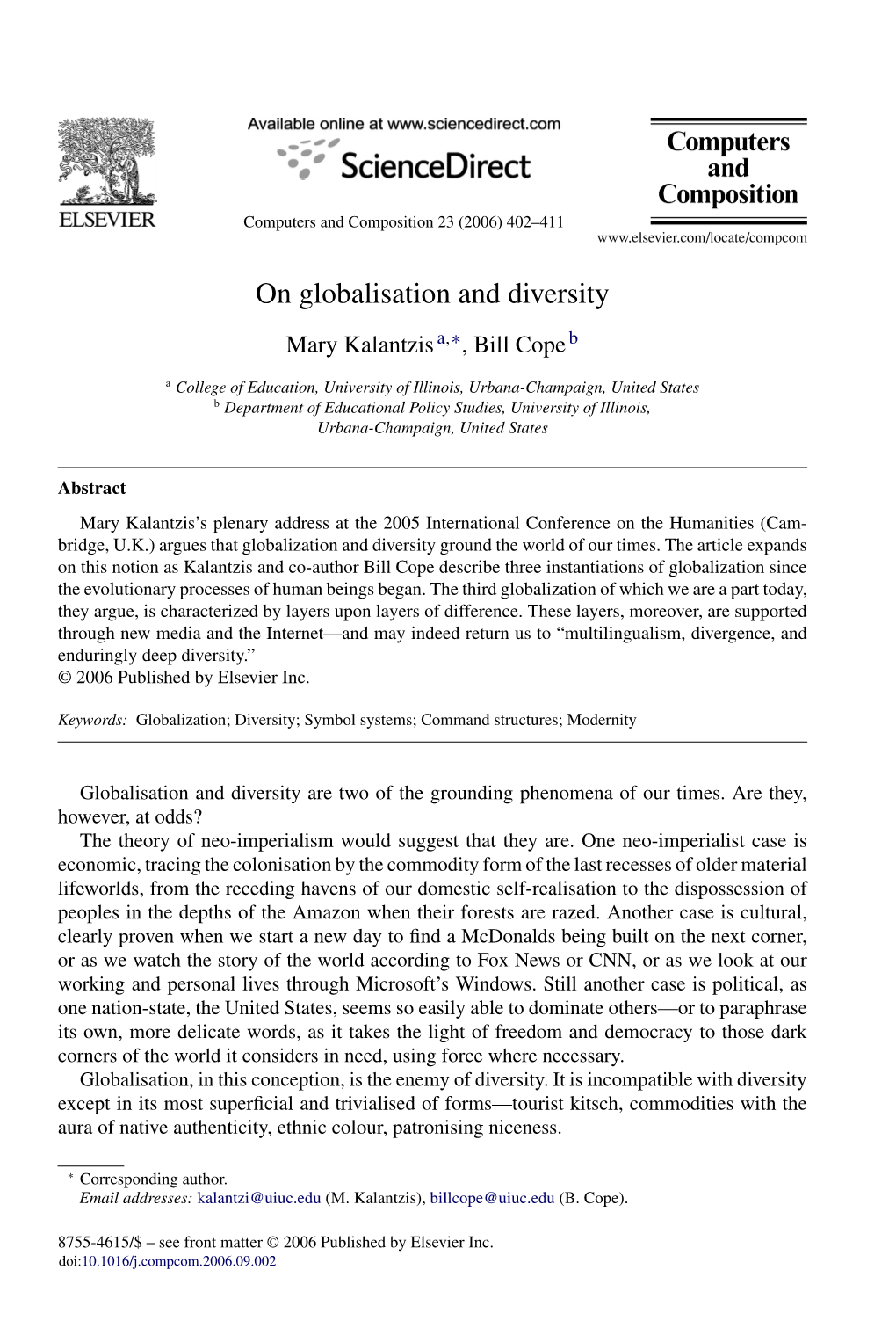 On Globalisation and Diversity