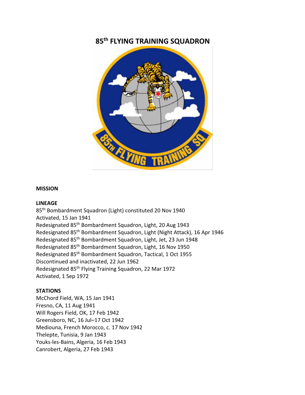 85Th FLYING TRAINING SQUADRON