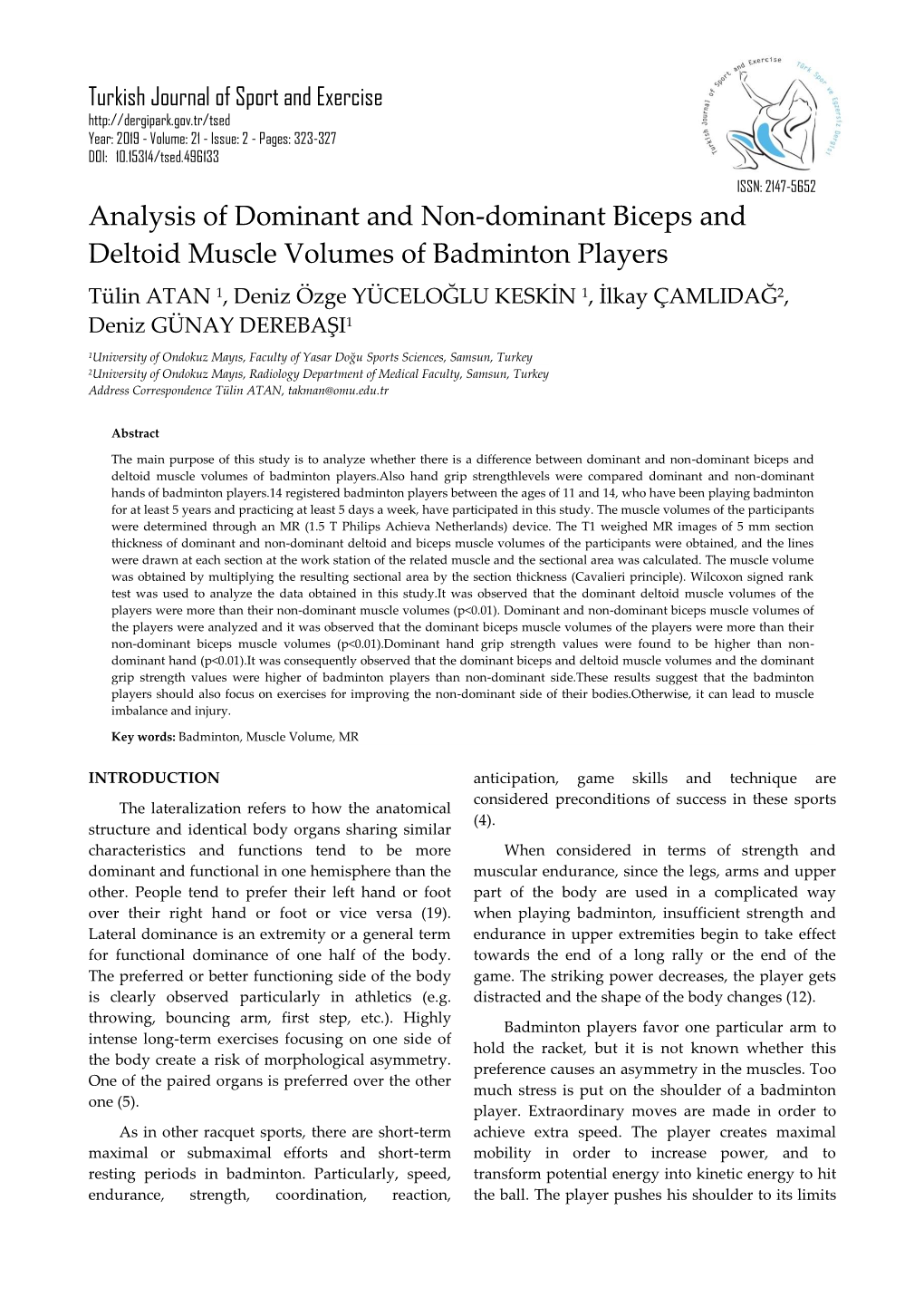 Analysis of Dominant and Non-Dominant Biceps and Deltoid