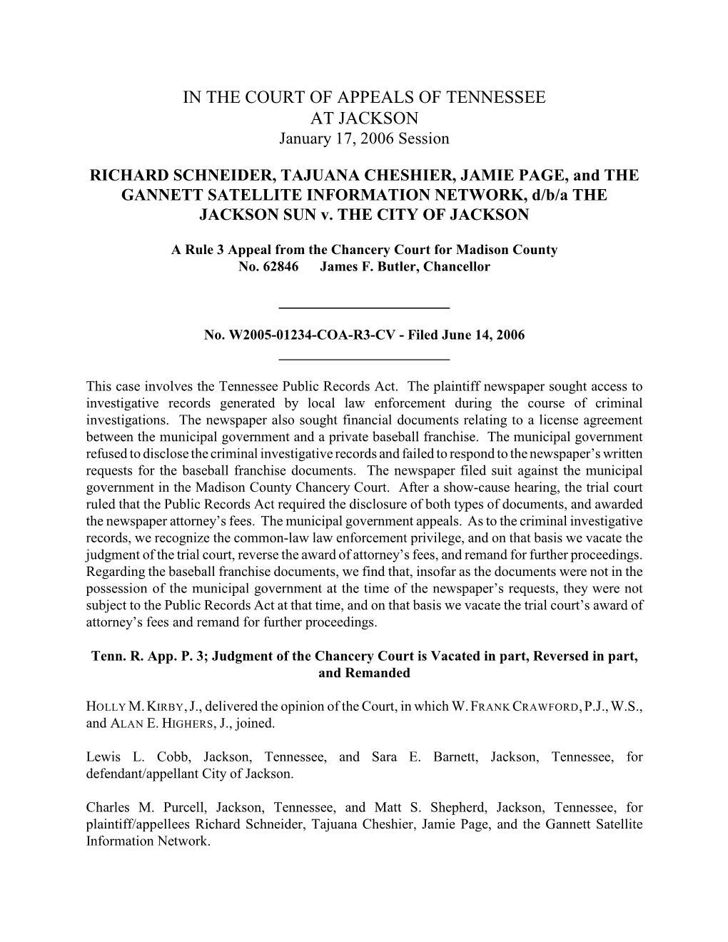 IN the COURT of APPEALS of TENNESSEE at JACKSON January 17, 2006 Session