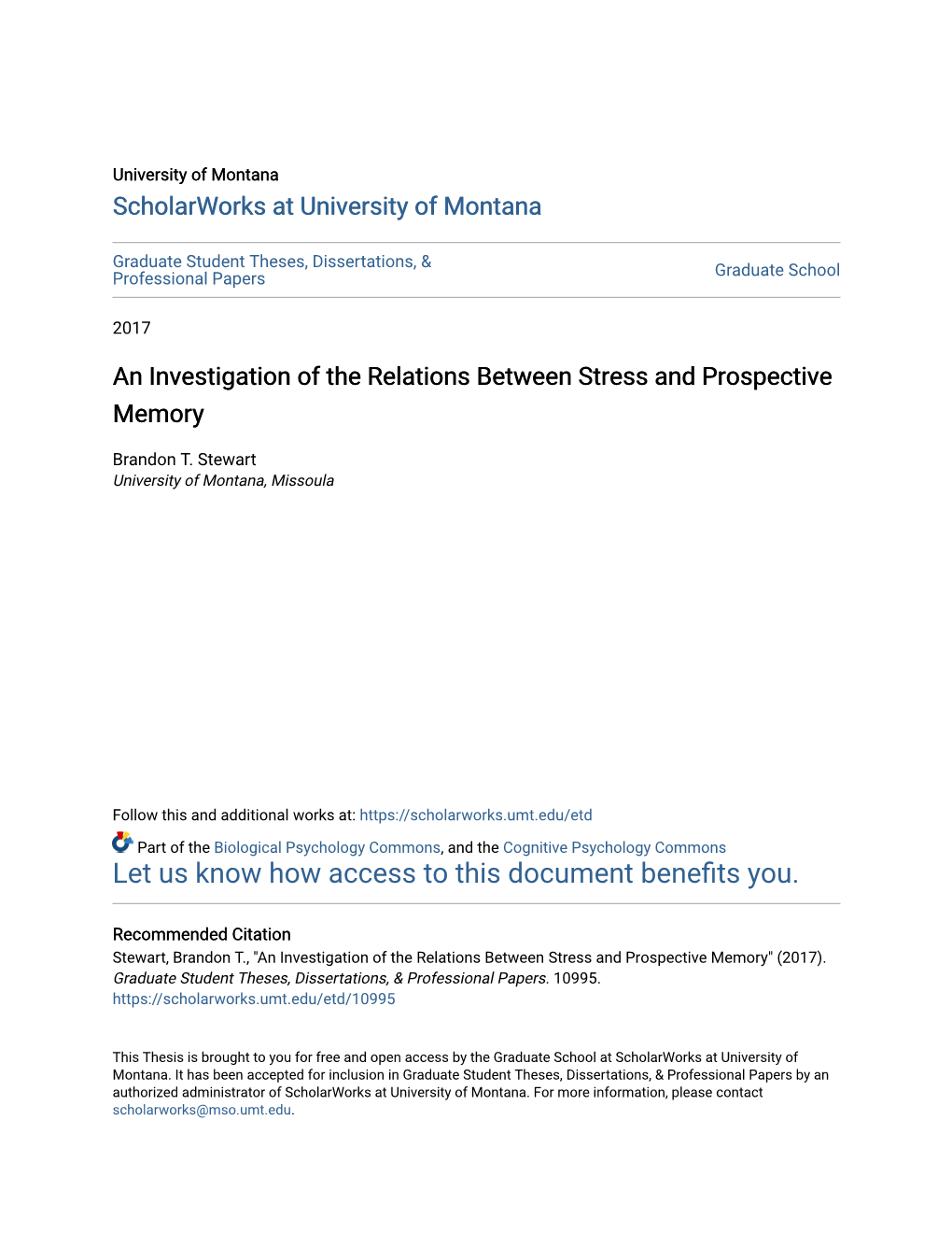 An Investigation of the Relations Between Stress and Prospective Memory