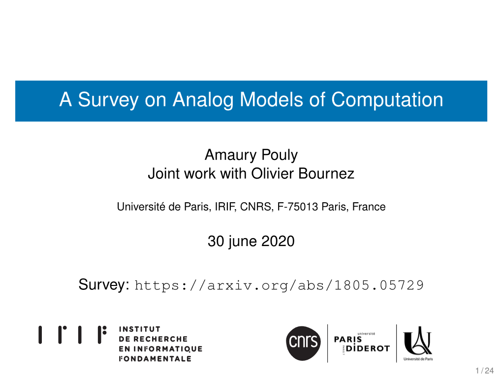 A Survey on Analog Models of Computation