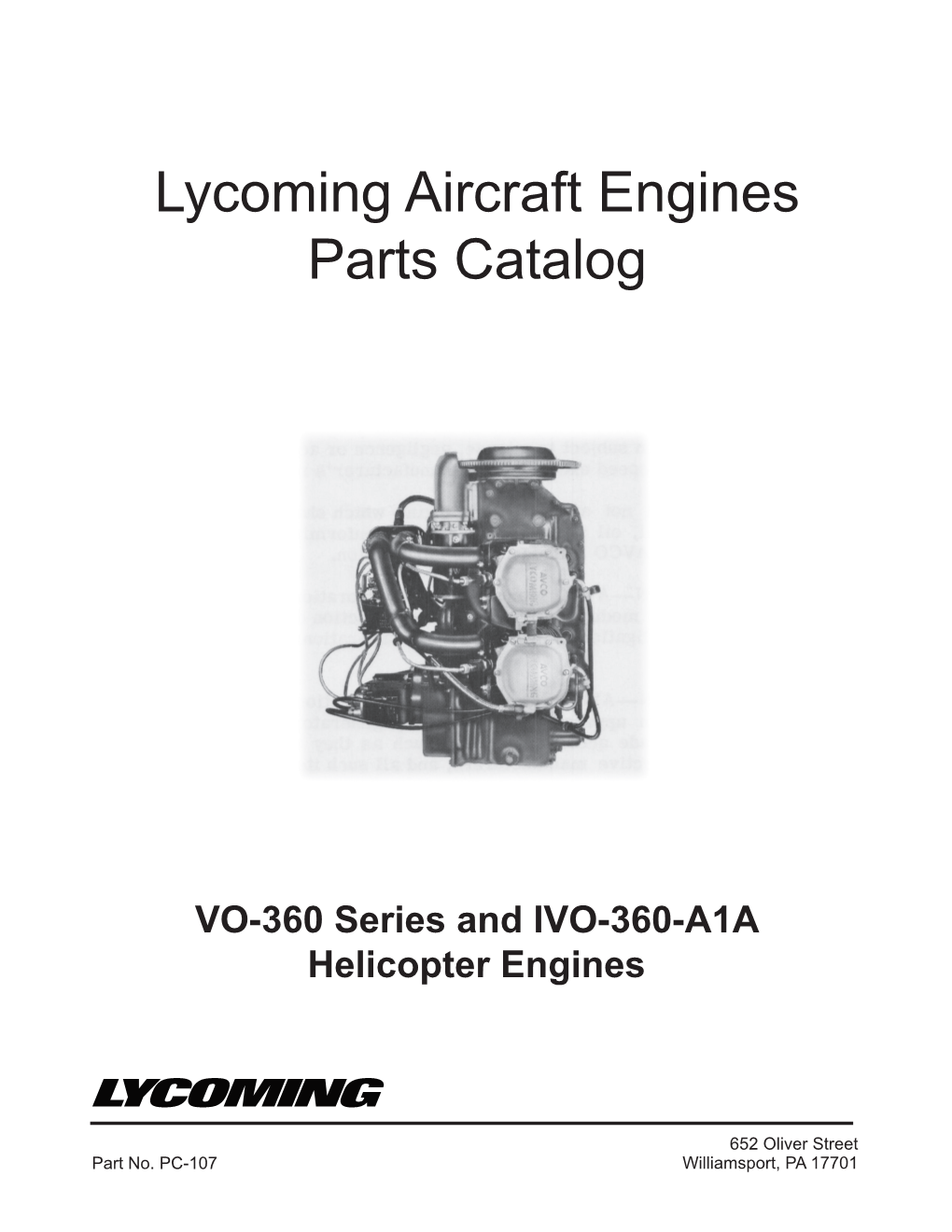 PC-107 Williamsport, PA 17701 Lycoming Aircraft Engines Parts Catalog