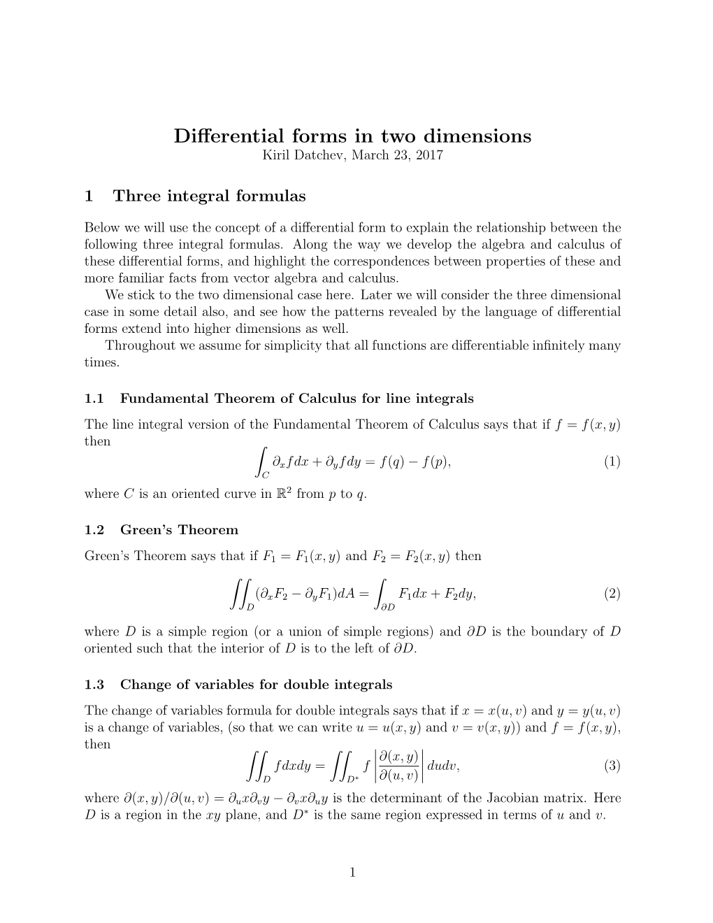 Differential Forms in Two Dimensions