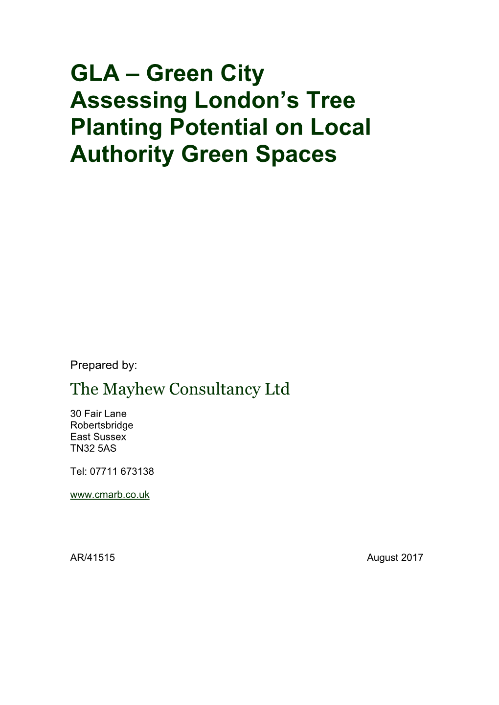 GLA – Green City Assessing London's Tree Planting Potential on Local