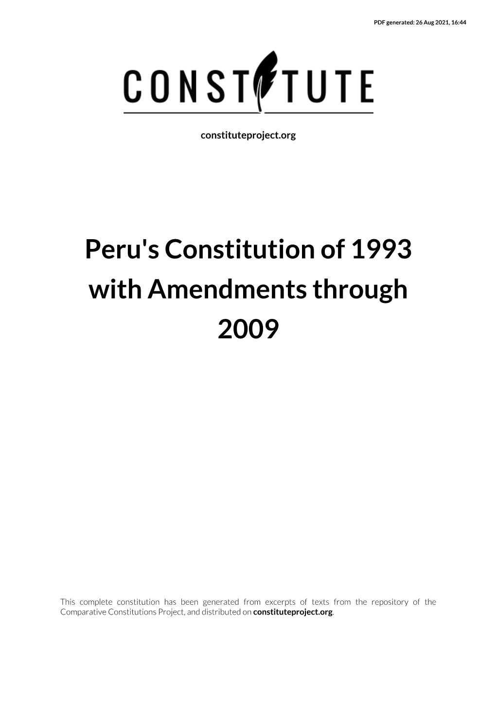 Peru's Constitution of 1993 with Amendments Through 2009