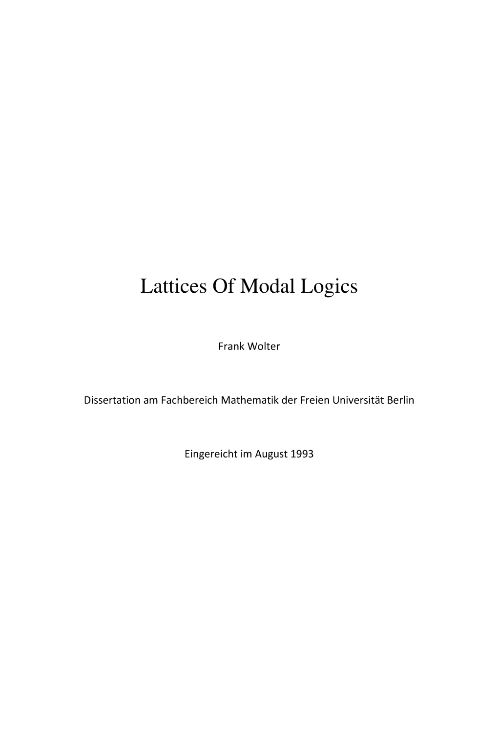 Lattices of Modal Logics