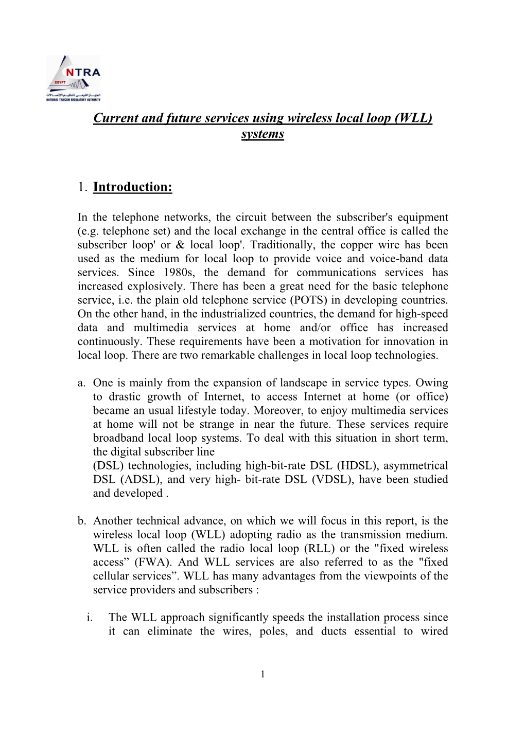 Current and Future Services Using Wireless Local Loop (WLL) Systems