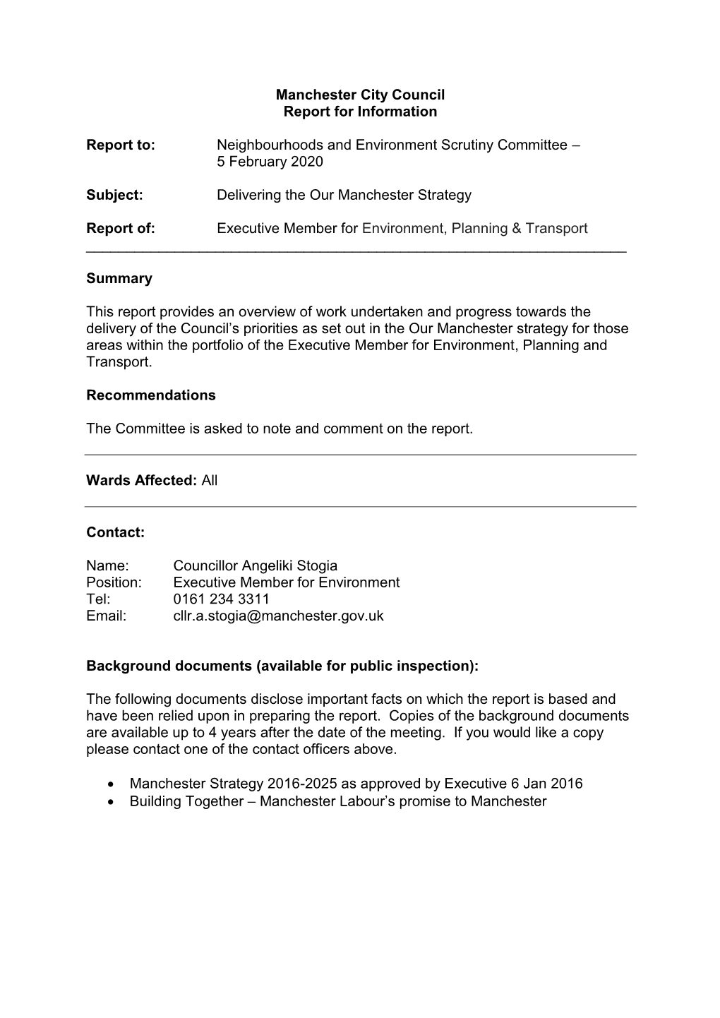 Manchester City Council Report for Information