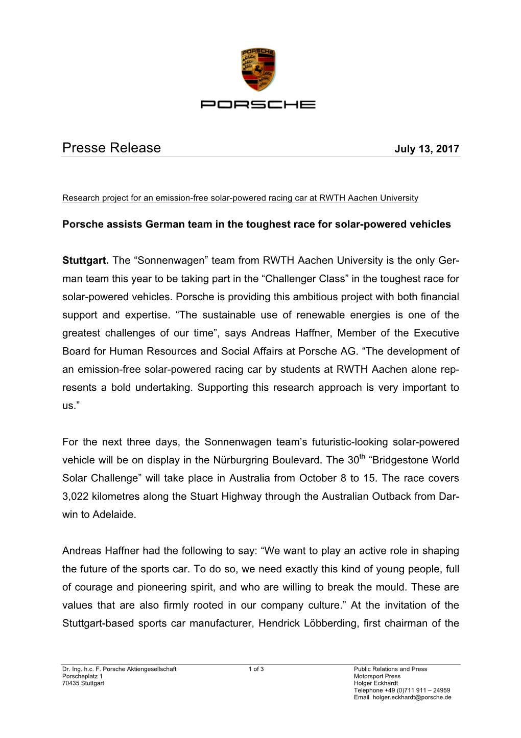 Presse Release July 13, 2017