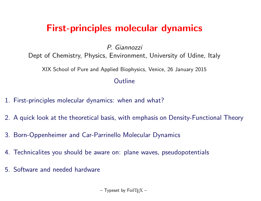 First-Principles Molecular Dynamics