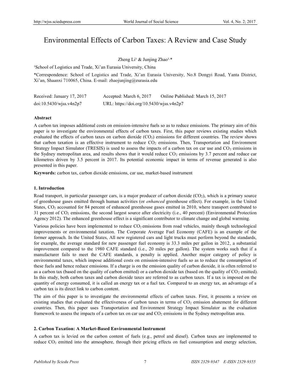 Environmental Effects of Carbon Taxes: a Review and Case Study