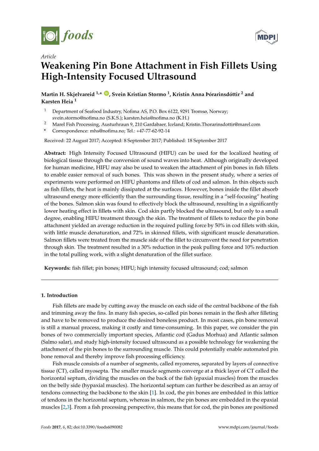 Weakening Pin Bone Attachment in Fish Fillets Using High-Intensity Focused Ultrasound