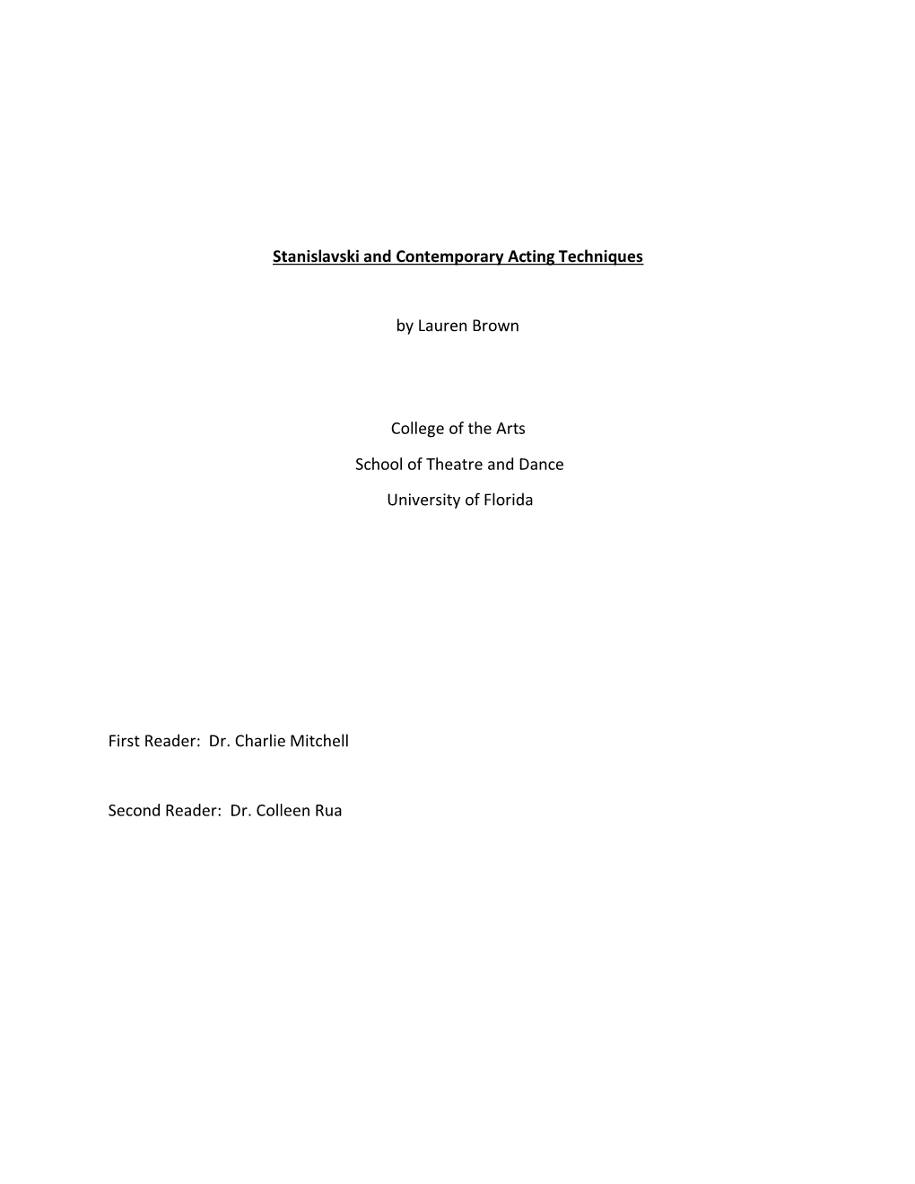 Stanislavski and Contemporary Acting Techniques by Lauren Brown