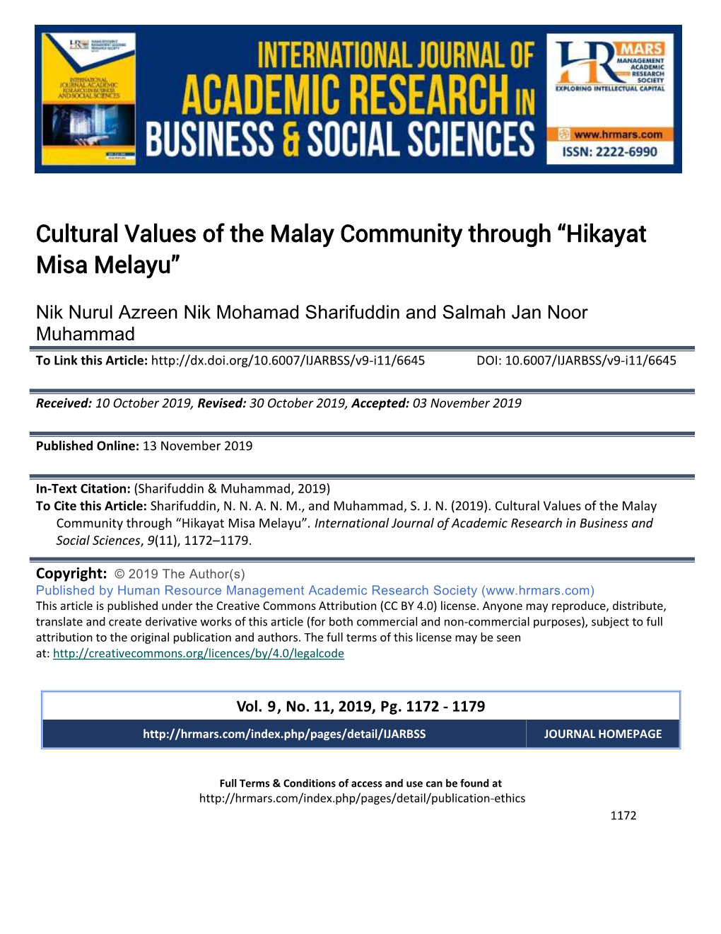 Cultural Values of the Malay Community Through “Hikayat Misa Melayu”