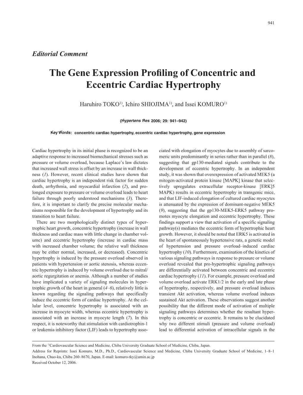 The Gene Expression Profiling of Concentric and Eccentric Cardiac Hypertrophy