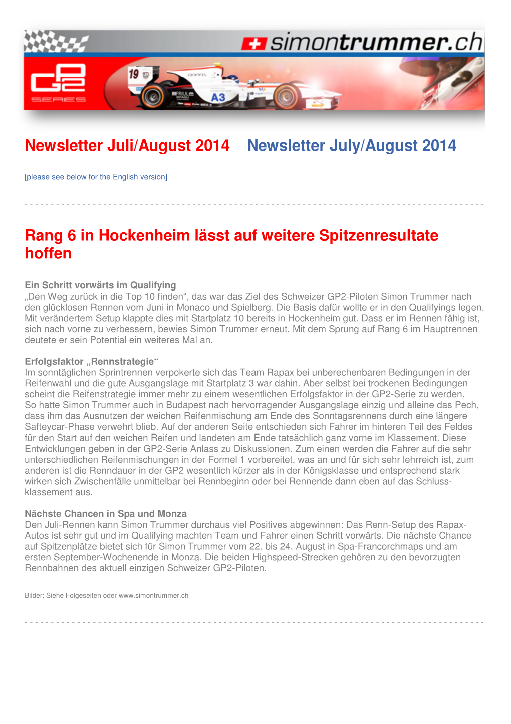 Simon Trummer GP2 Newsletter 07-08 2014
