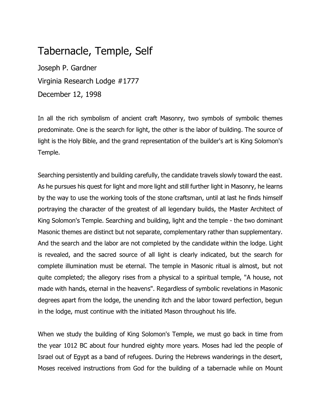 Tabernacle, Temple, Self