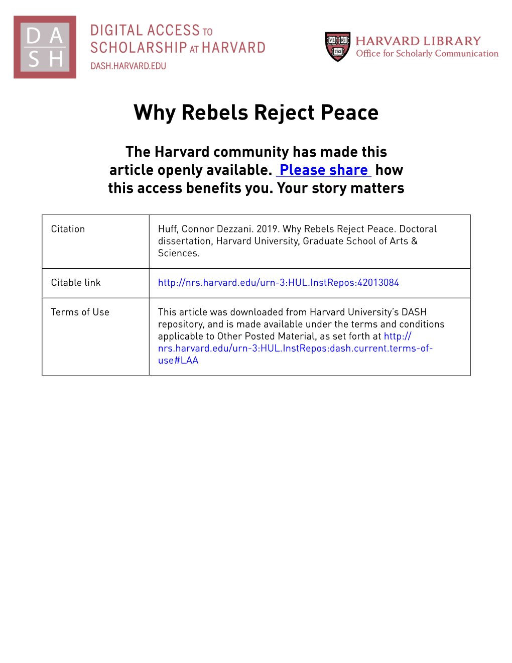 Why Rebels Reject Peace
