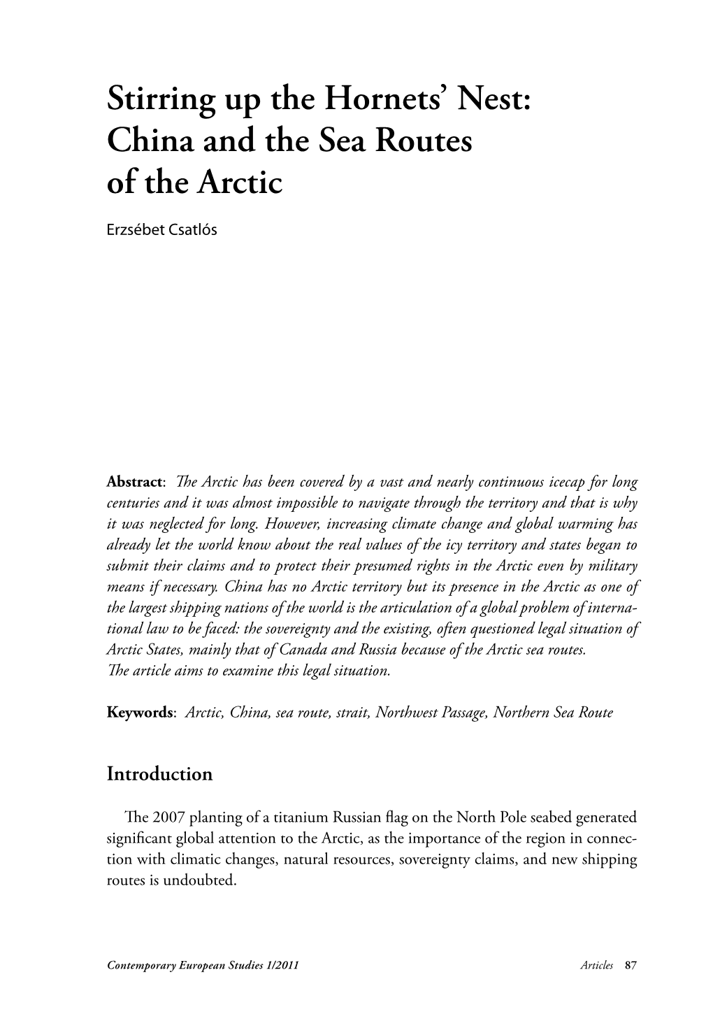 China and the Sea Routes of the Arctic
