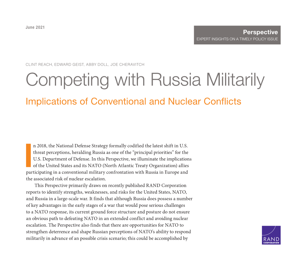 Competing with Russia Militarily: Implications of Conventional And