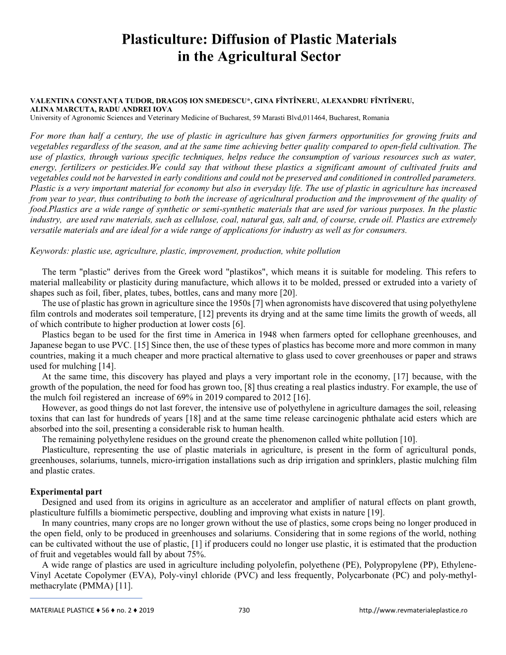 Plasticulture: Diffusion of Plastic Materials in the Agricultural Sector