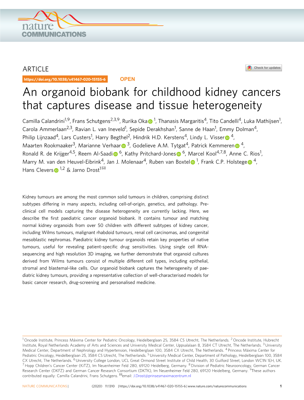 An Organoid Biobank for Childhood Kidney Cancers That Captures Disease and Tissue Heterogeneity