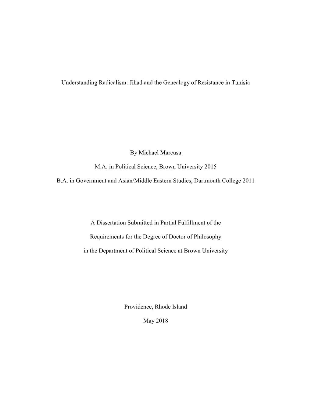 Jihad and the Genealogy of Resistance in Tunisia by Michael