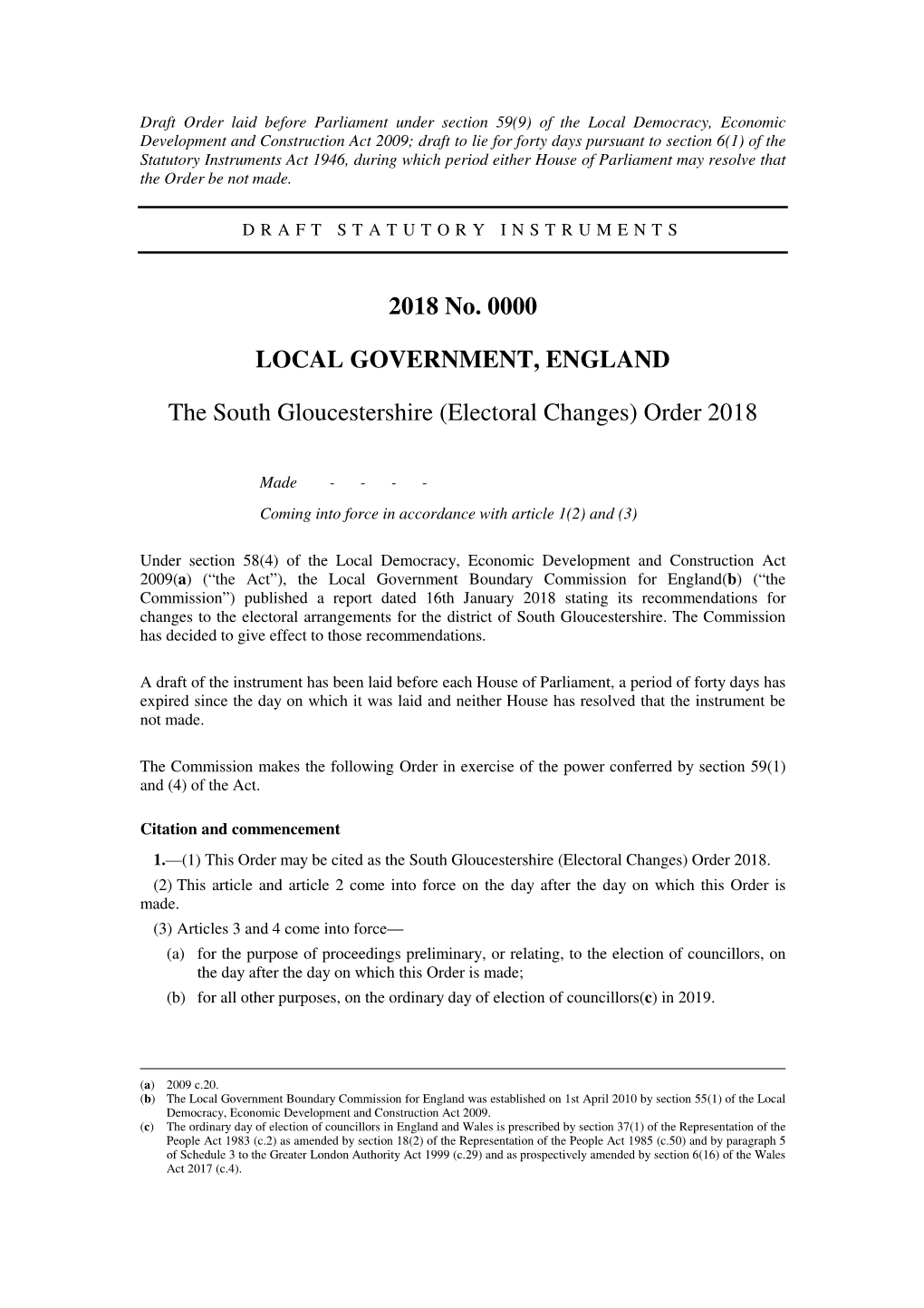 The South Gloucestershire (Electoral Changes) Order 2018