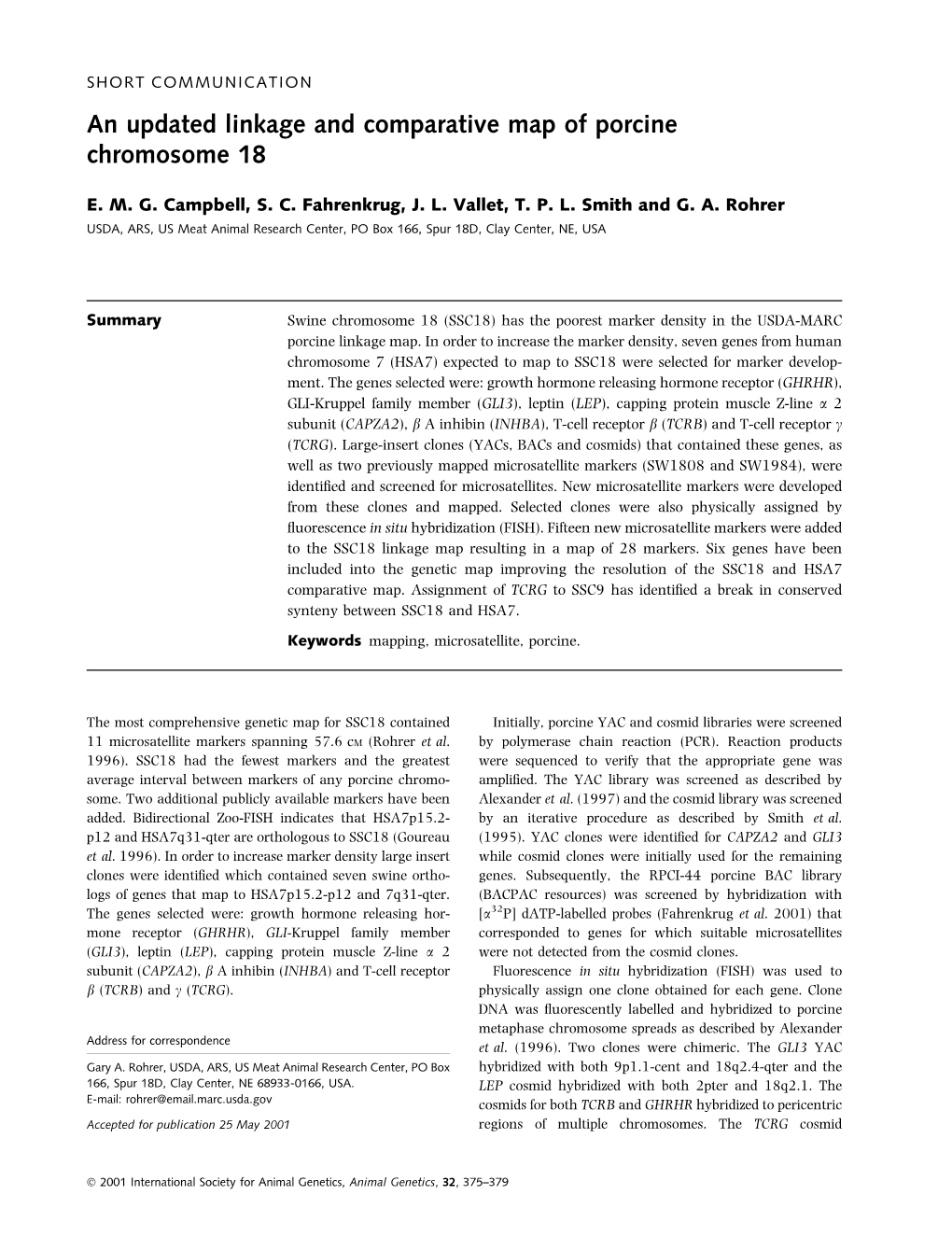 An Updated Linkage and Comparative Map of Porcine Chromosome 18