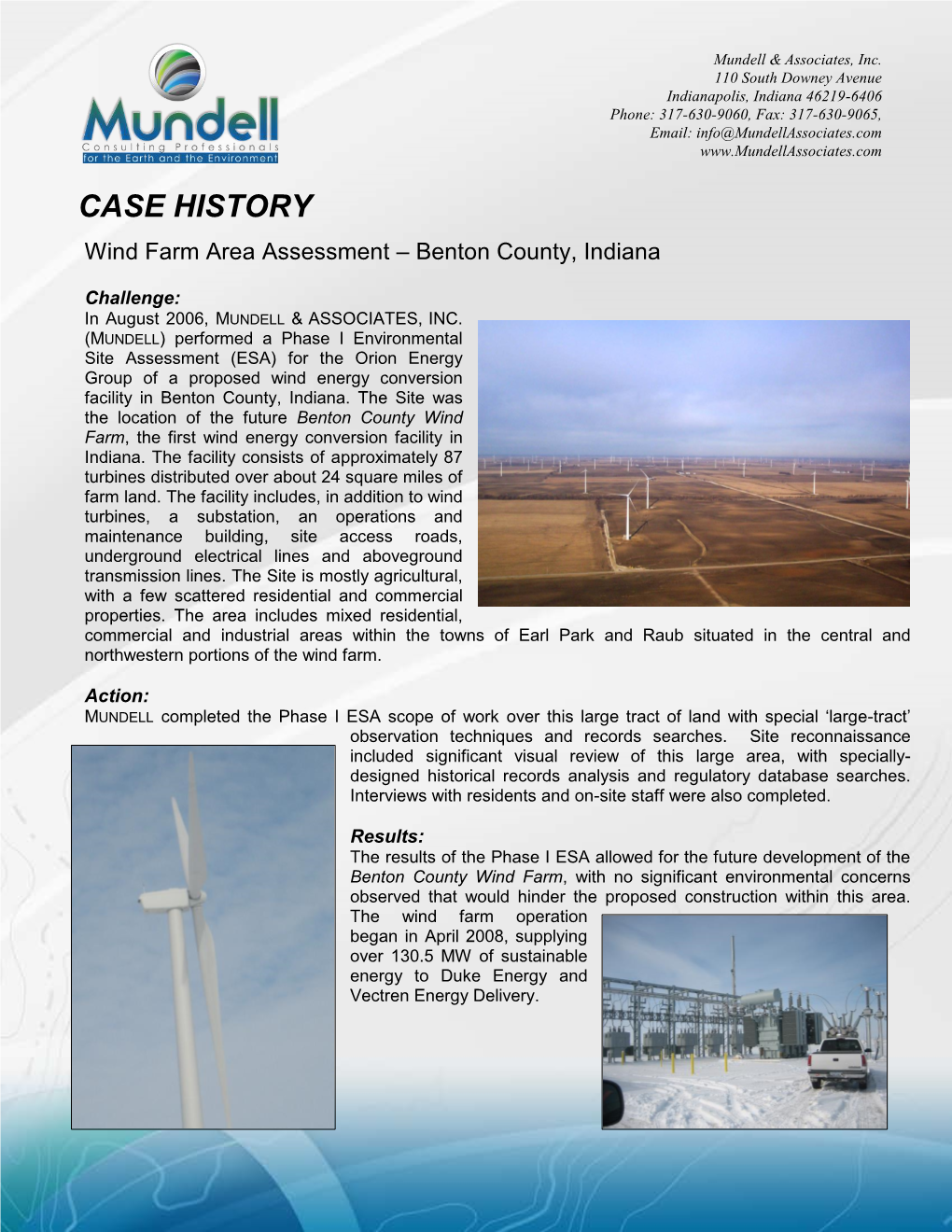Wind Farm Area Assessment – Benton County, Indiana