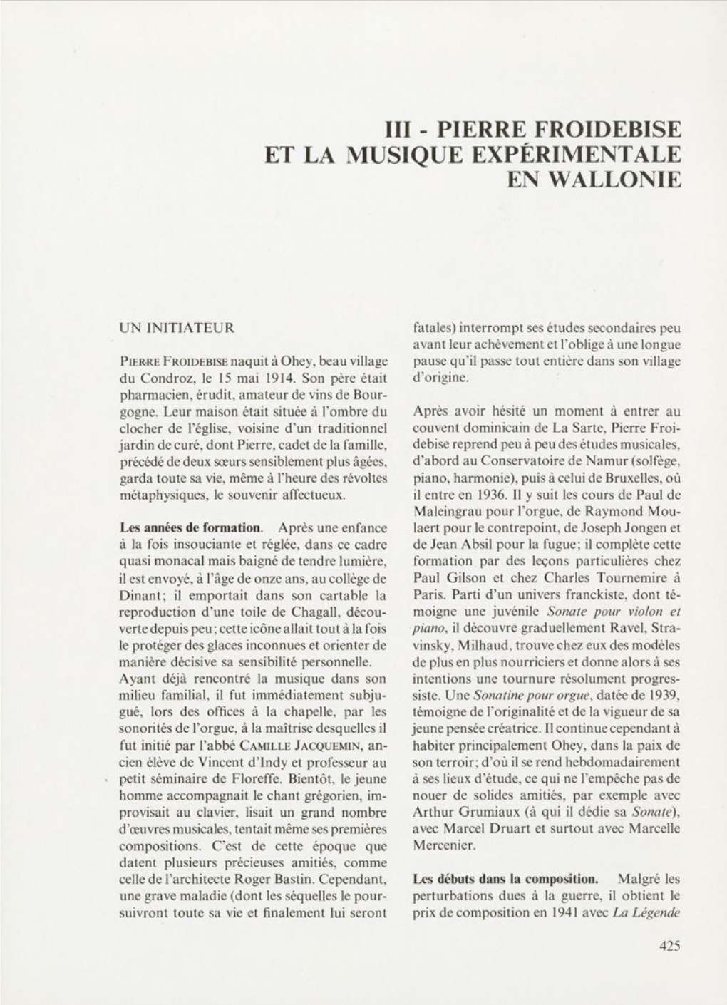 Pierre Froidebise Et La Musique Expérimentale En Wallonie