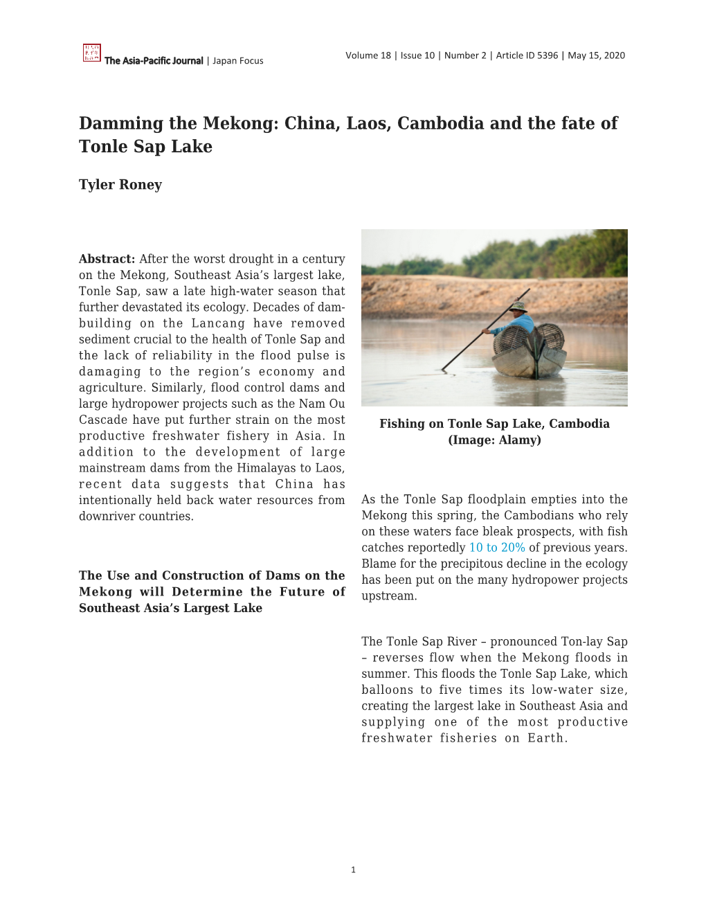 China, Laos, Cambodia and the Fate of Tonle Sap Lake