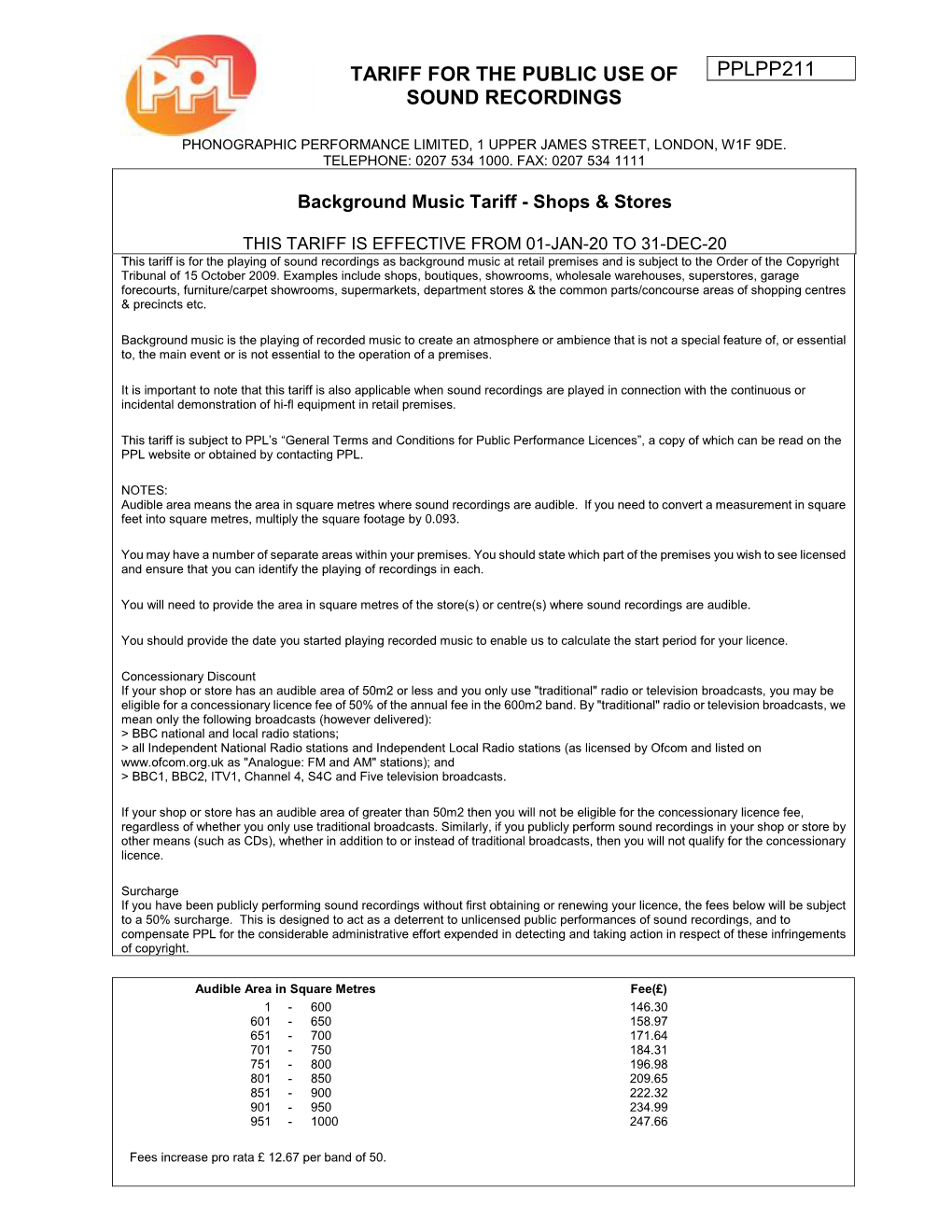 PPL Tariff PPLPP211