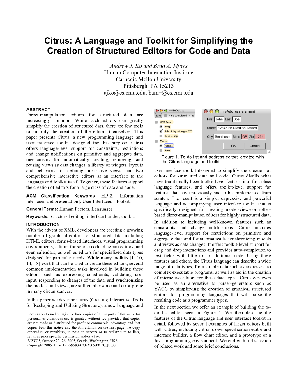 Citrus: a Language and Toolkit for Simplifying the Creation of Structured Editors for Code and Data