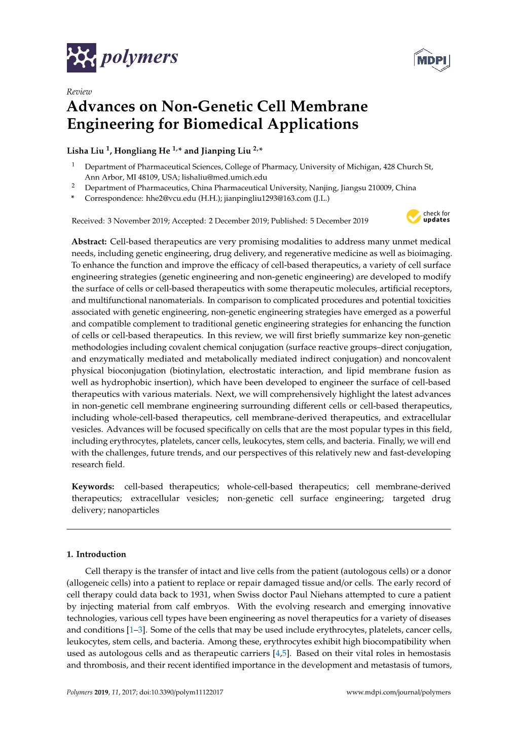 Advances on Non-Genetic Cell Membrane Engineering for Biomedical Applications