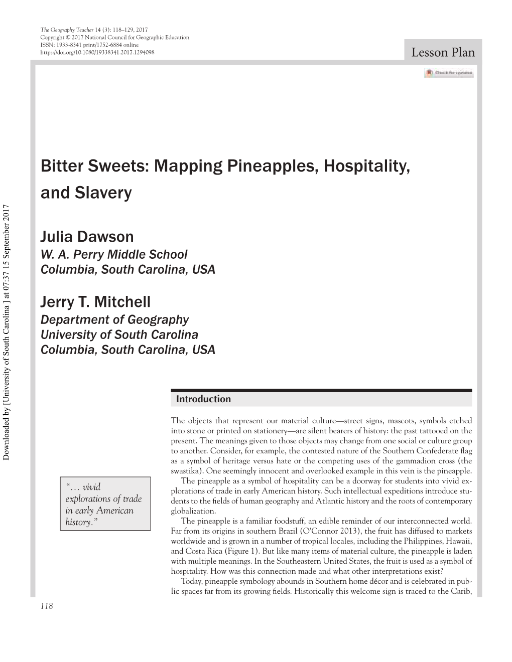 Bitter Sweets: Mapping Pineapples, Hospitality, and Slavery