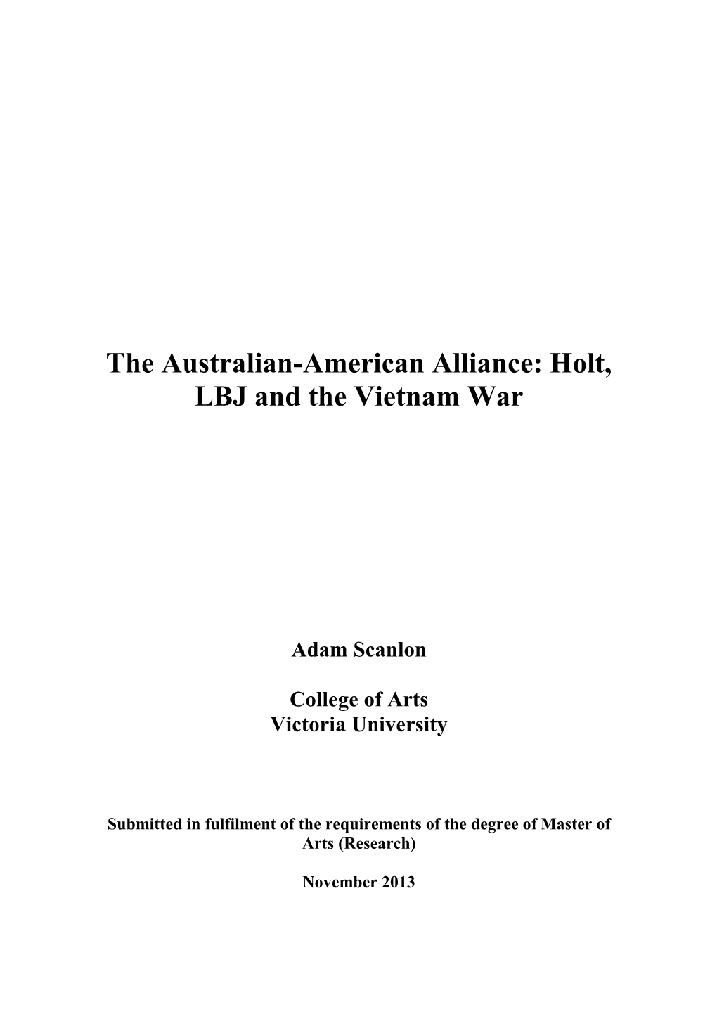 The Australian-American Alliance: Holt, LBJ and the Vietnam War