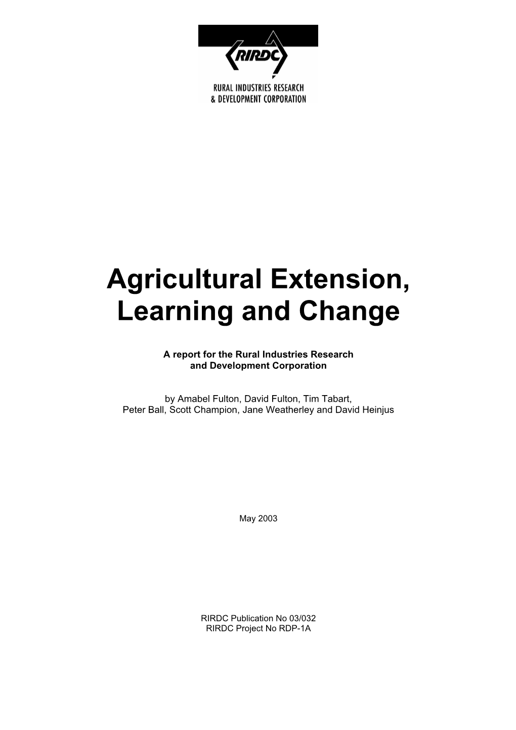 Agricultural Extension, Learning and Change