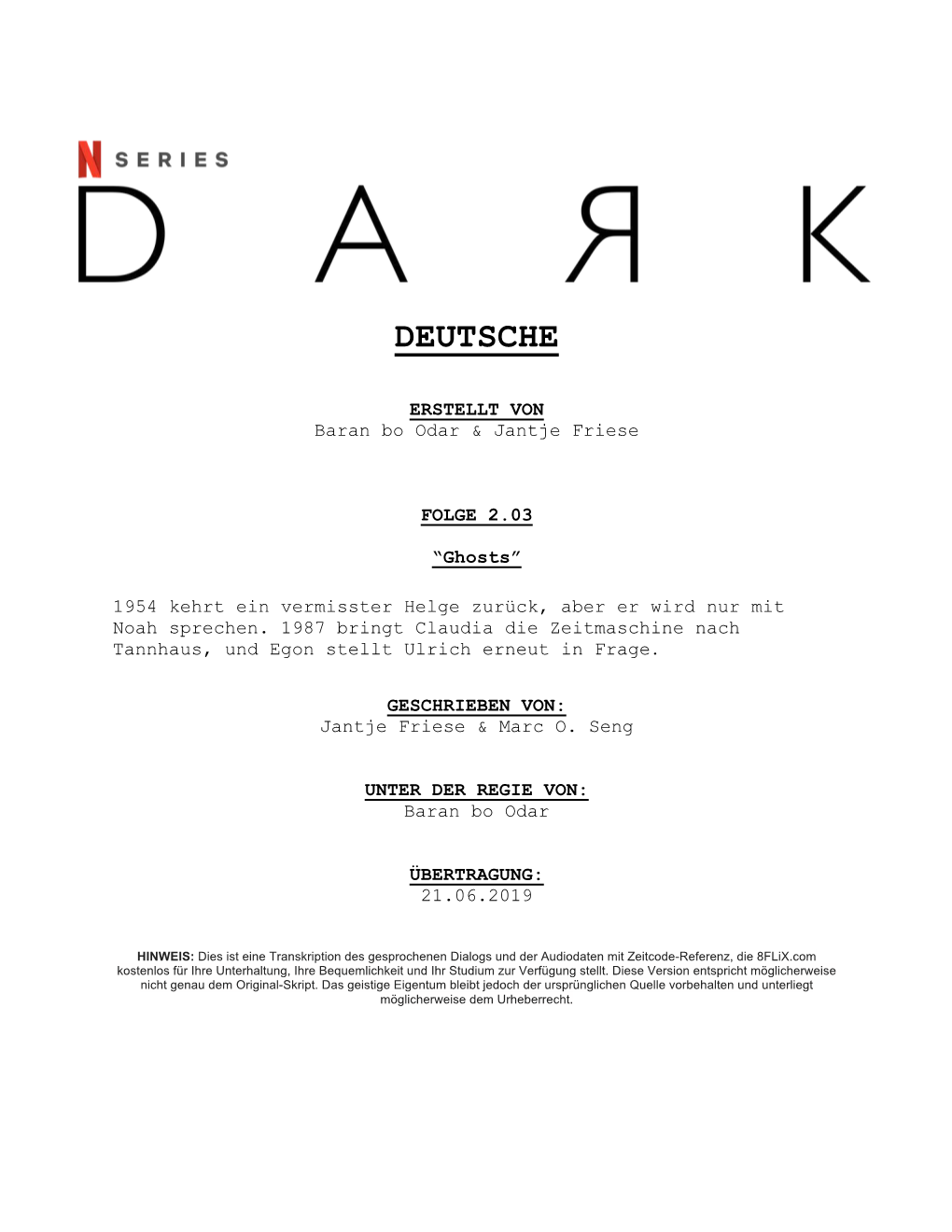 Dark | Dialogue Transcript | S2:E3