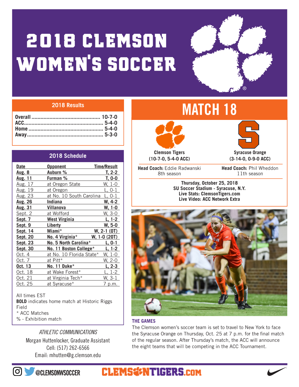 2018 Clemson Women's Soccer