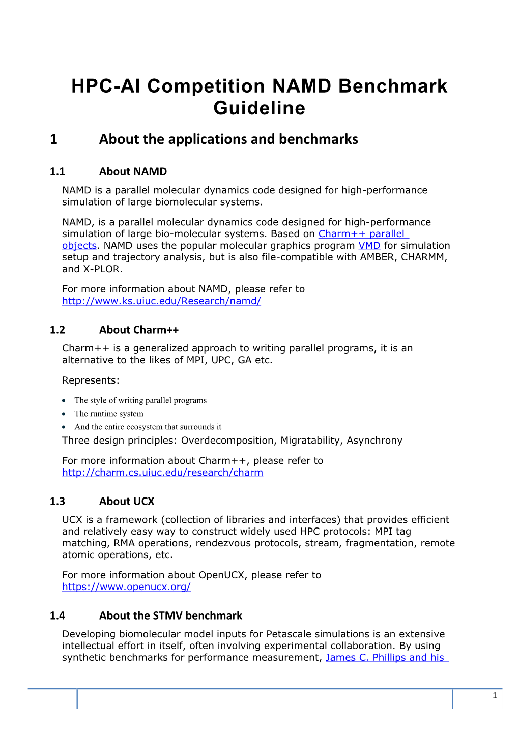 HPC-AI Competition NAMD Benchmark Guideline 1 About the Applications and Benchmarks