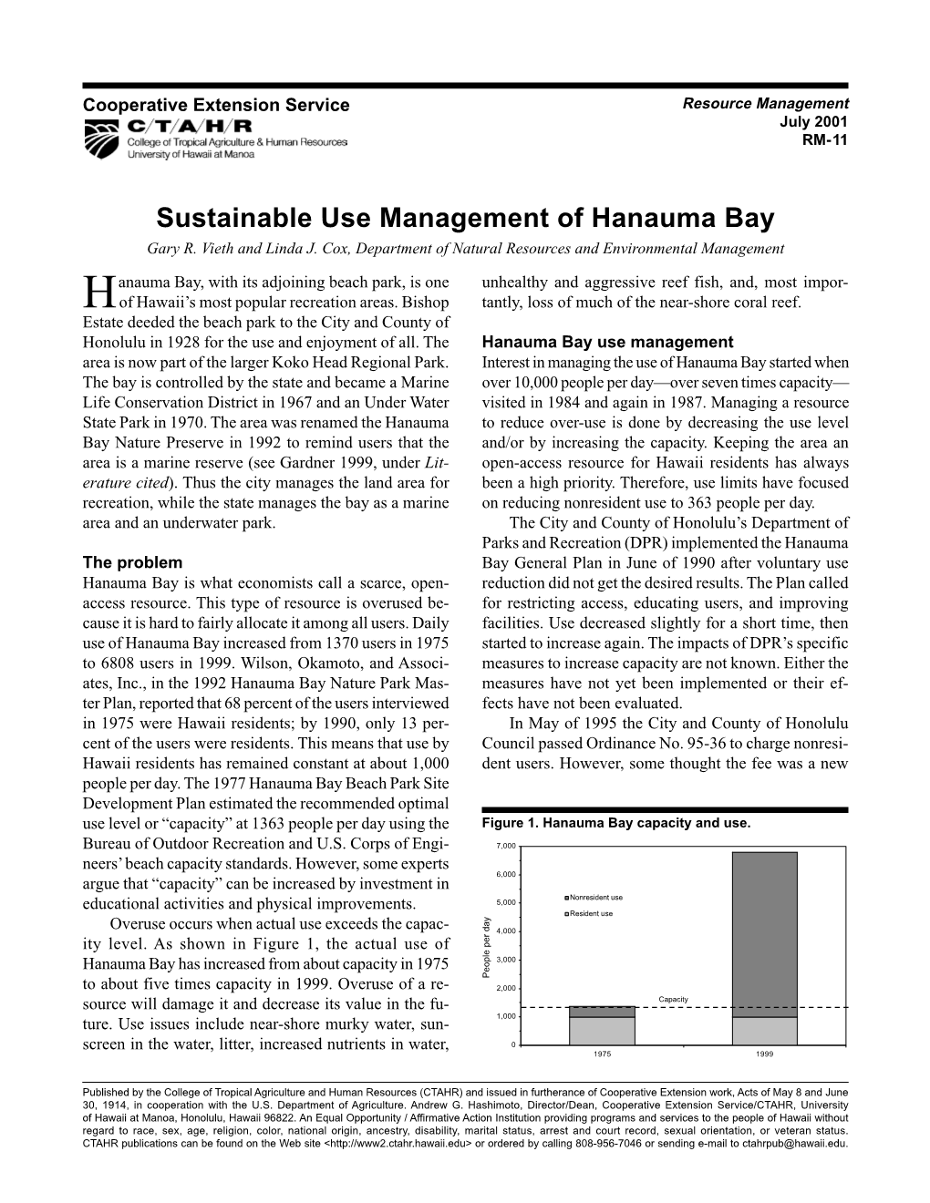 Sustainable Use Management of Hanauma Bay Gary R