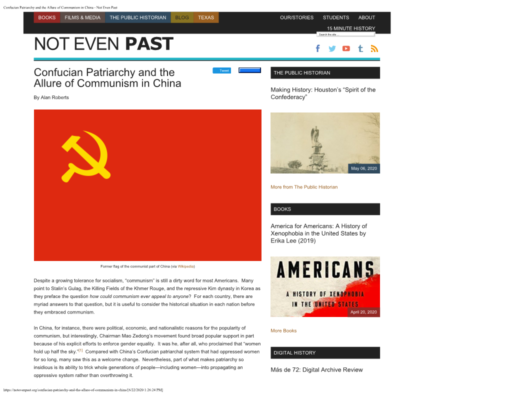 Confucian Patriarchy and the Allure of Communism in China - Not Even Past