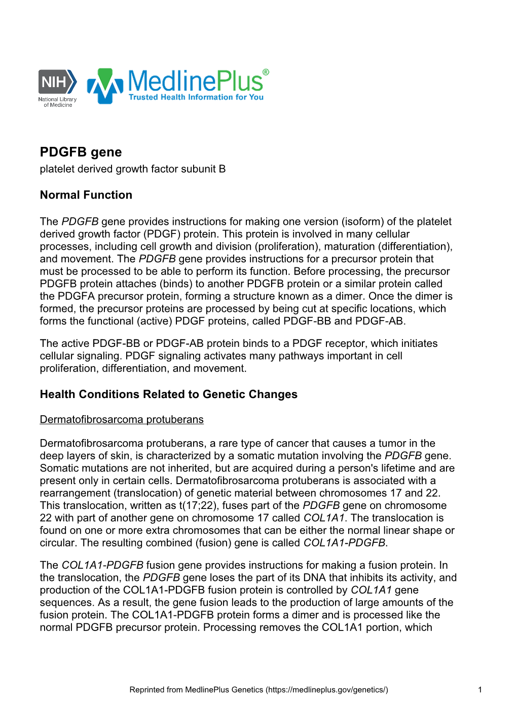 PDGFB Gene Platelet Derived Growth Factor Subunit B