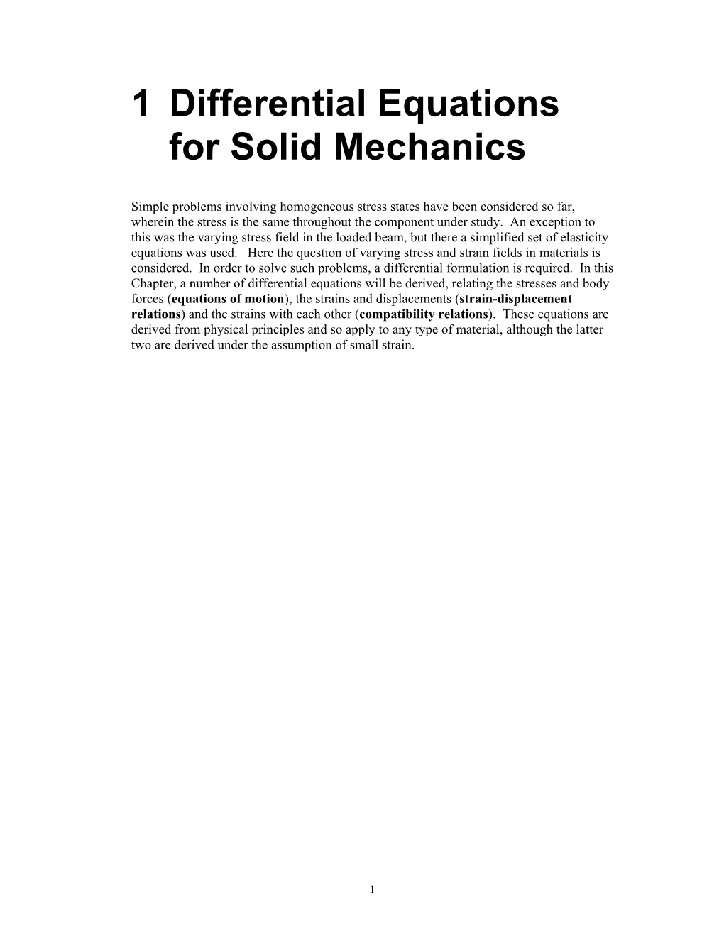 1 Differential Equations for Solid Mechanics