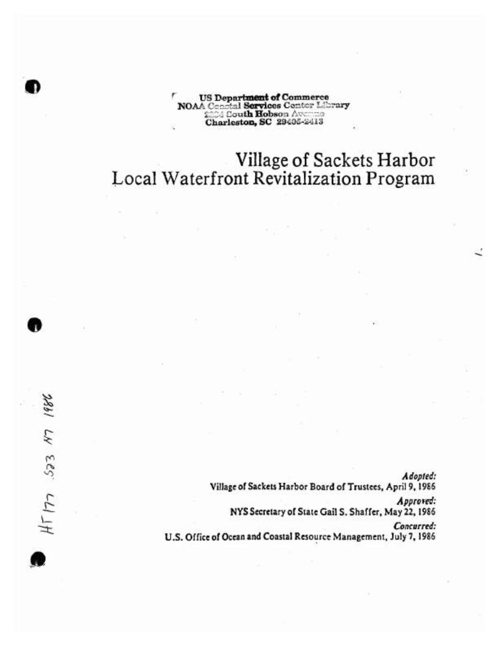 Village of Sackets Harbor LWRP After You Publish Notice of Our Approval