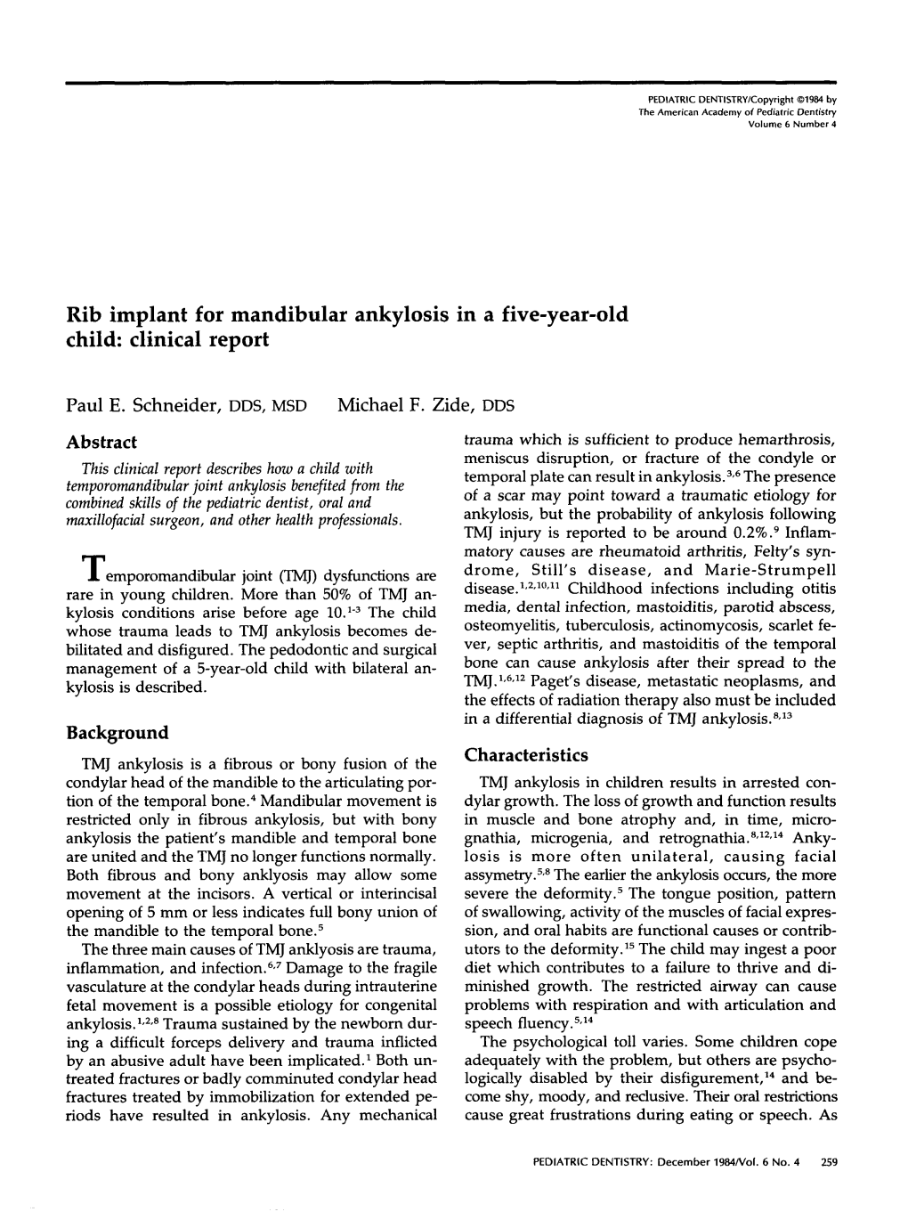 Rib Implant for Mandibular Ankylosis in a Five-Year-Old Child: Clinical Report