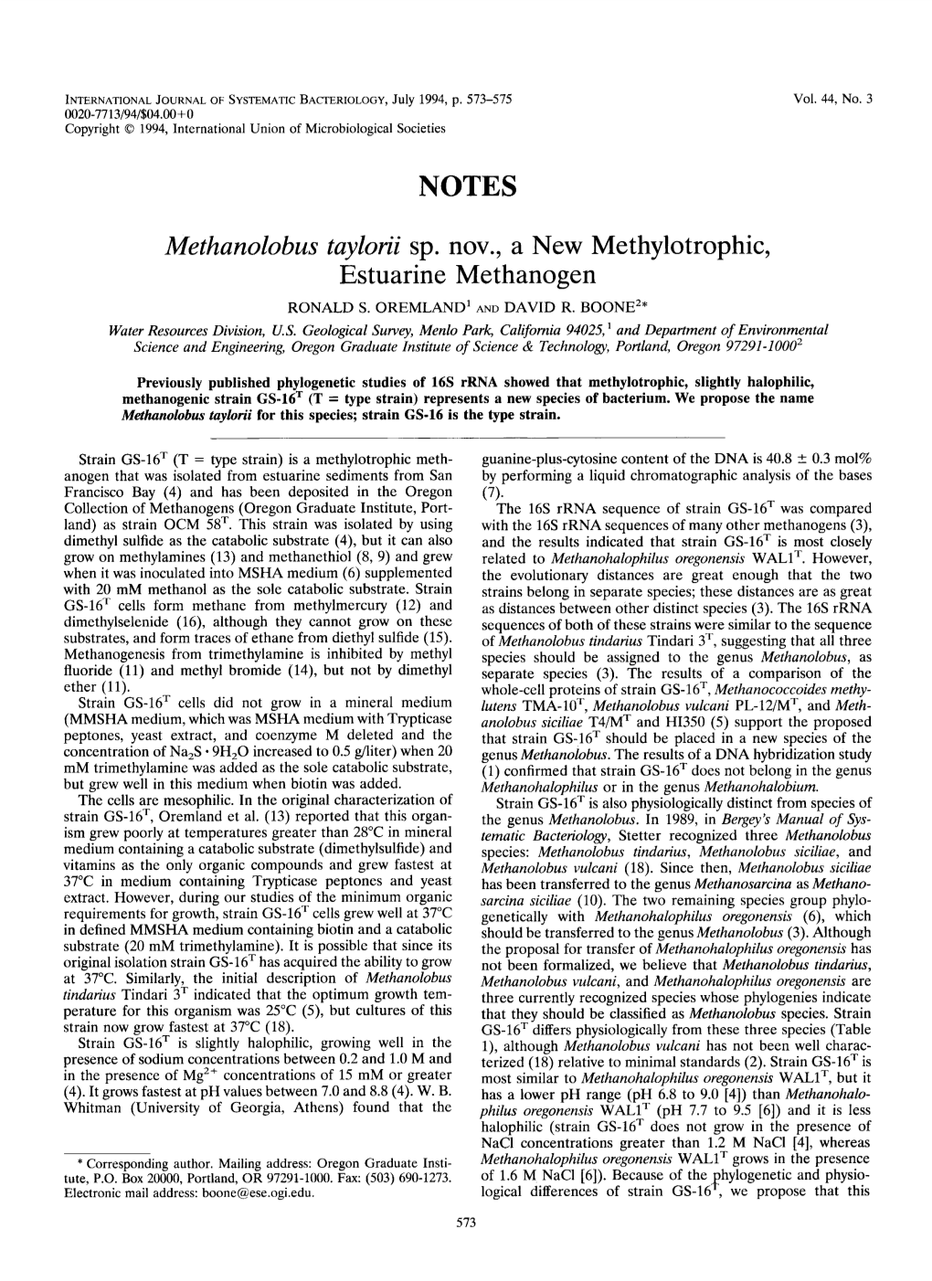 Methanolobus Taylorii Sp. Nov., a New Methylotrophic, Estuarine Methanogen