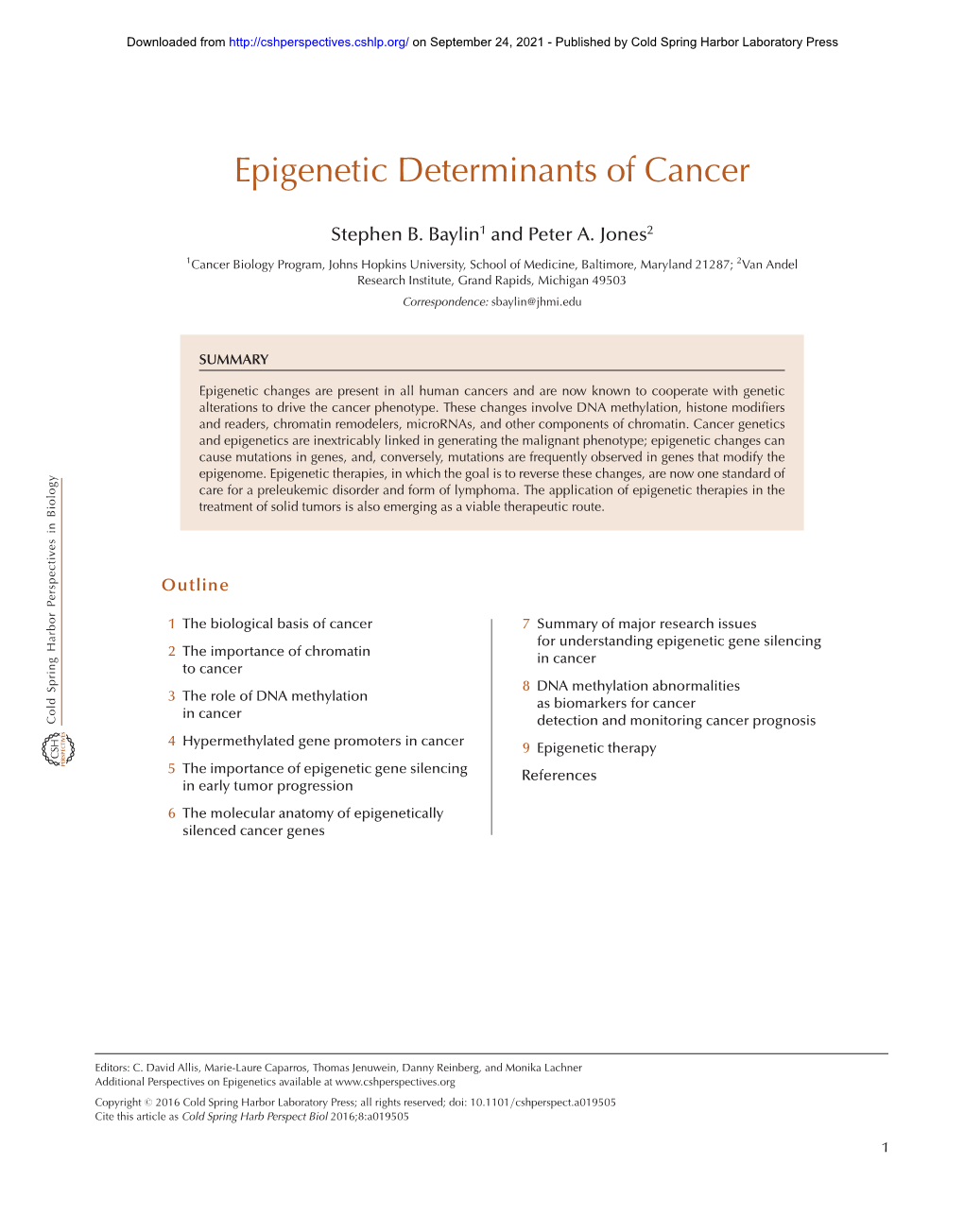 Epigenetic Determinants of Cancer